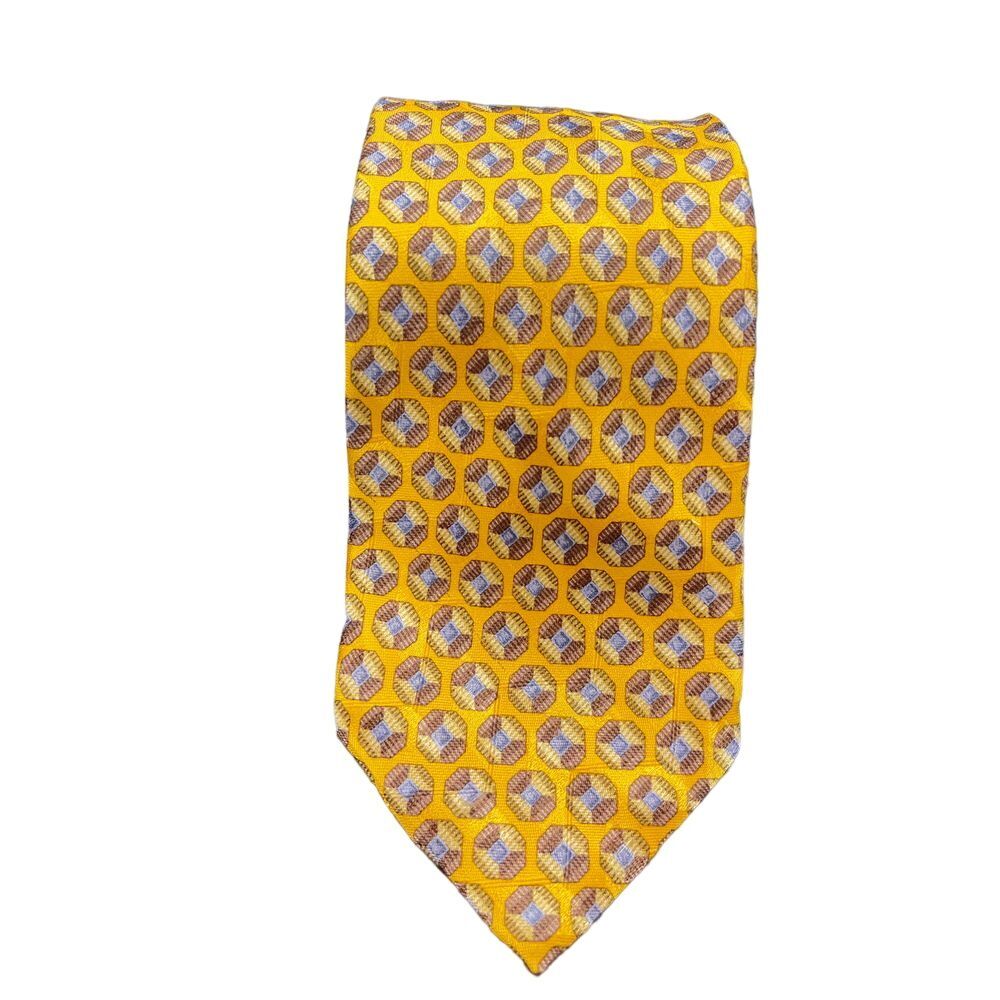 Ermenegildo Zegna Yellow Geometric Pattern Silk Tie Luxury Menswear Z-107